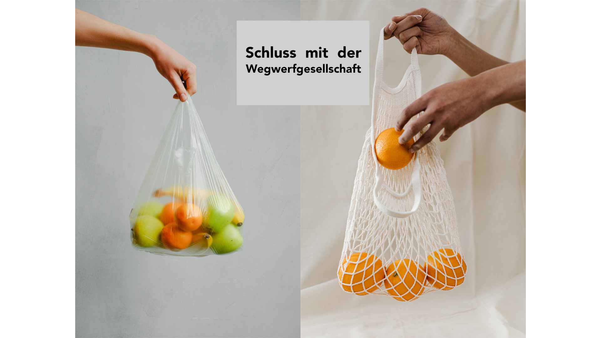 Einkaufen mit Plastiktüte oder Obstnetz.