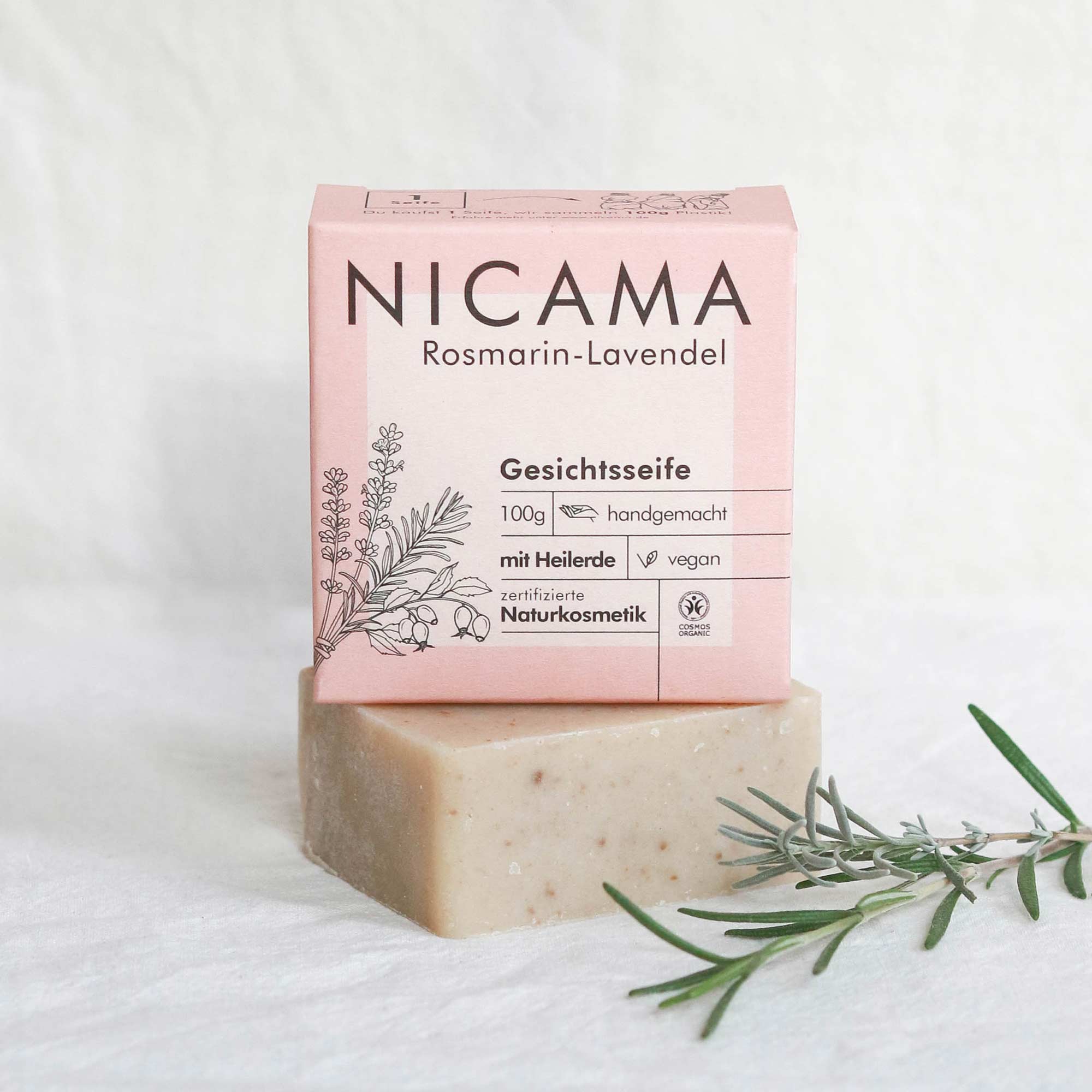 Gesichts-Seife Lavendel-Rosmarin mit Wildrosenöl & Heilerde