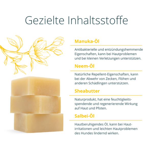 Hundeseife mit Manuka-, Salbei- und Neem-Öl