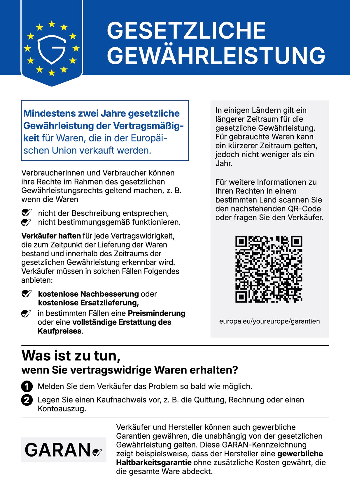 Gesetzliche Gewährleistung EU-Hinweis