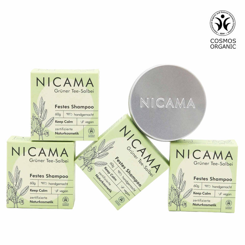 NICAMA Festes Shampoo 4er Set + Shampoo-Dose (COSMOS)